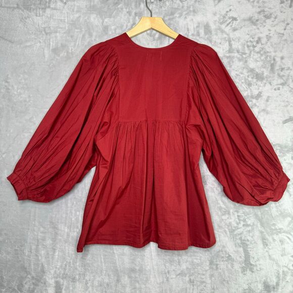 Milie Resort Charlie Top Womens XS Clay Red V Neck Balloon Sleeve Cotton Boho - Picture 2 of 10